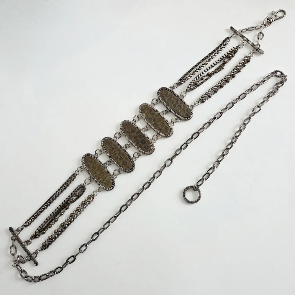 Chico's Wide Multi Chain Belt With Hammered Bronze Front Panels